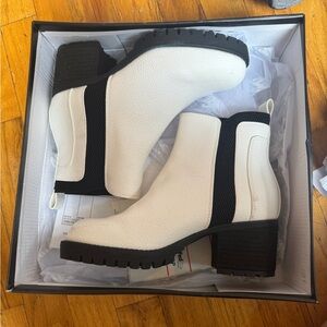 White & Black Colorblock Ankle Boots